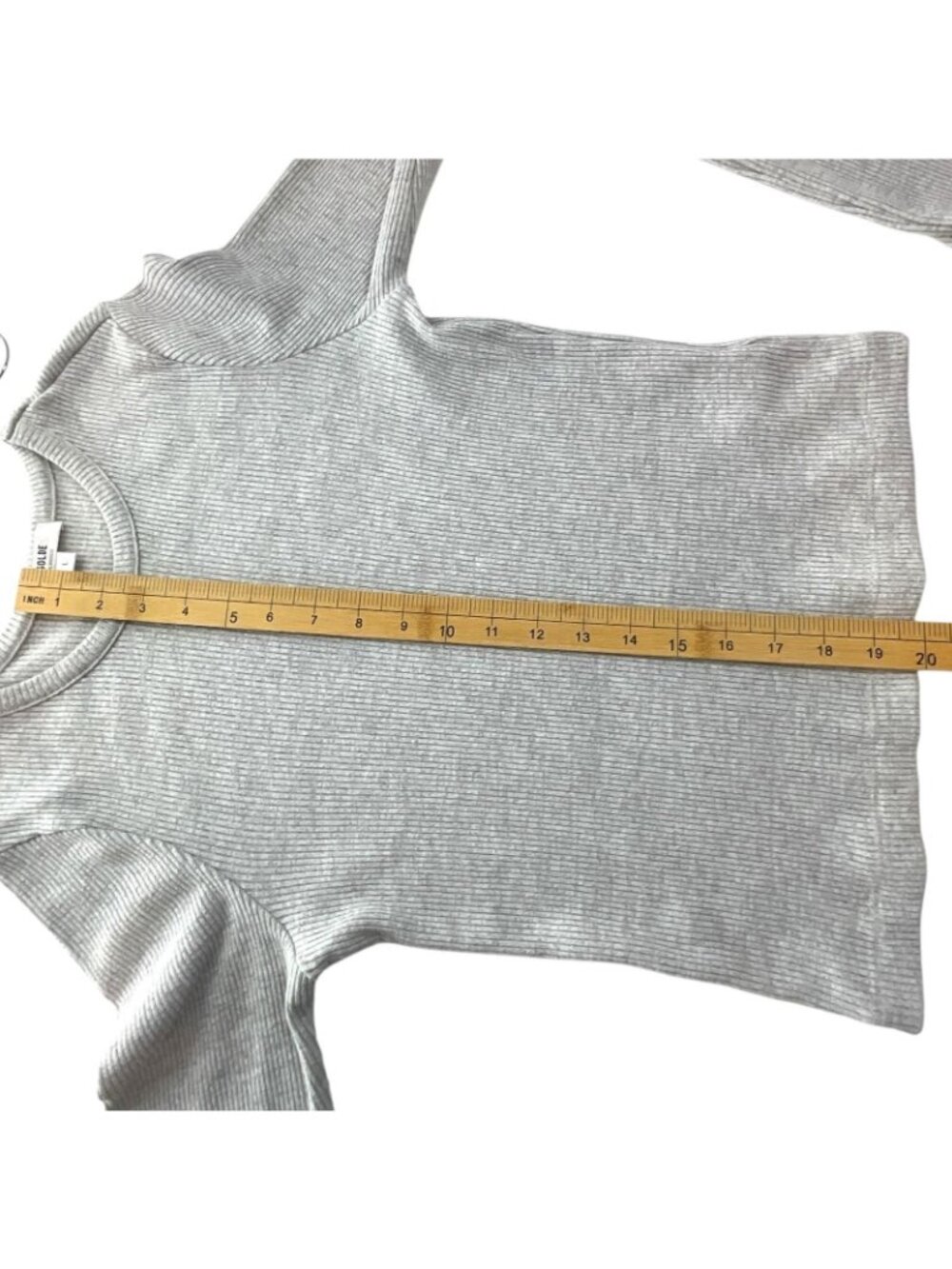 AGOLDE Alma Shrunken Crewneck Shirt Womens Large Gray Ribbed Long Sleeve Top - Picture 13 of 14